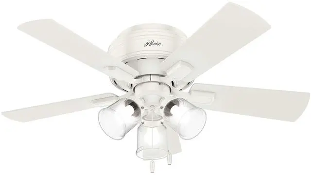 Main image of 42 inch Indoor Ceiling Fan with LED Lights and Pull Chain - Low Profile Flush Mount White Ceiling Fan, 5 Blades, For Bedroom, Living Room, or Kitchen, Quiet - Crestfield 52152, Fresh White