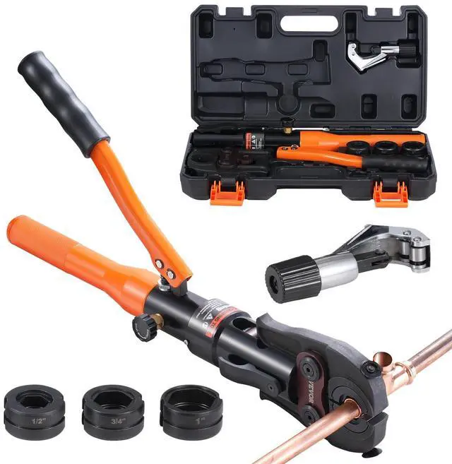Main image of Copper Pipe Crimping Tool, Hydraulic Driven Press Tool with 1/2", 3/4", 1" VUS Jaws, Copper Tube Fittings Pipe Crimpers for Narrow Spaces and Tee Fittings