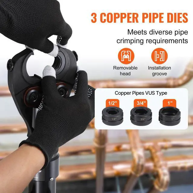 Alt view image 3 of 6 - Copper Pipe Crimping Tool, Hydraulic Driven Press Tool with 1/2", 3/4", 1" VUS Jaws, Copper Tube Fittings Pipe Crimpers for Narrow Spaces and Tee Fittings