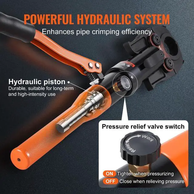 Alt view image 4 of 6 - Copper Pipe Crimping Tool, Hydraulic Driven Press Tool with 1/2", 3/4", 1" VUS Jaws, Copper Tube Fittings Pipe Crimpers for Narrow Spaces and Tee Fittings