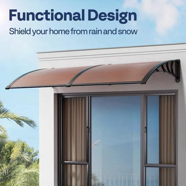 Alt view image 2 of 6 - Polycarbonate Window Door Awning Canopy Brown with Black Bracket 38 Inch x 78 Inch