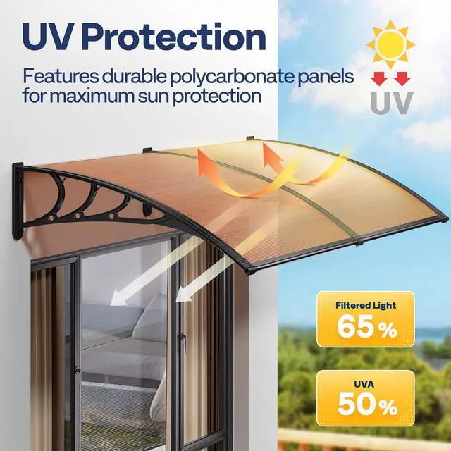 Alt view image 3 of 6 - Polycarbonate Window Door Awning Canopy Brown with Black Bracket 38 Inch x 78 Inch