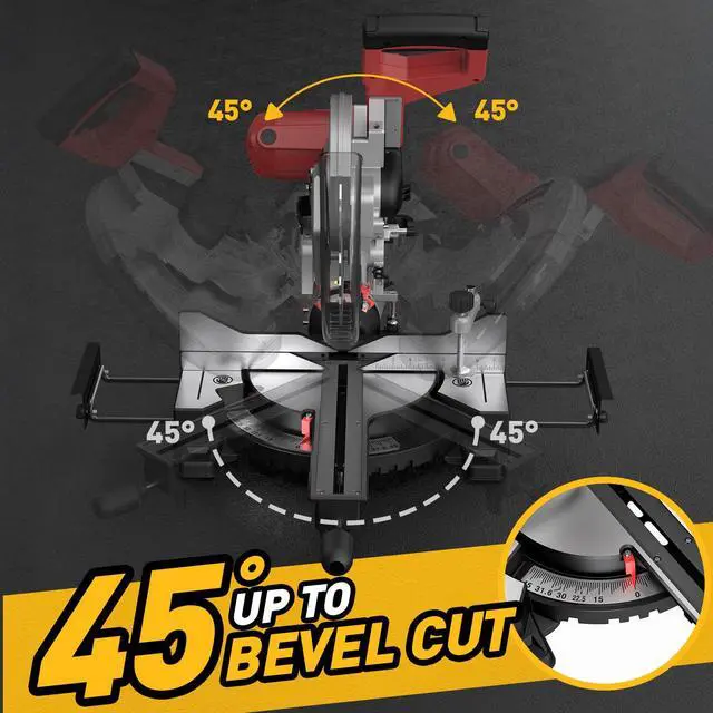 Alt view image 3 of 6 - 12-Inch Dual-Bevel Sliding Compound Miter Saw, 3800RPM, 15 Amp, Dual Bevel 0-45° with Extension Table, 36T Blade, Power Saw for Metal, Plastic, Wood, Laminates