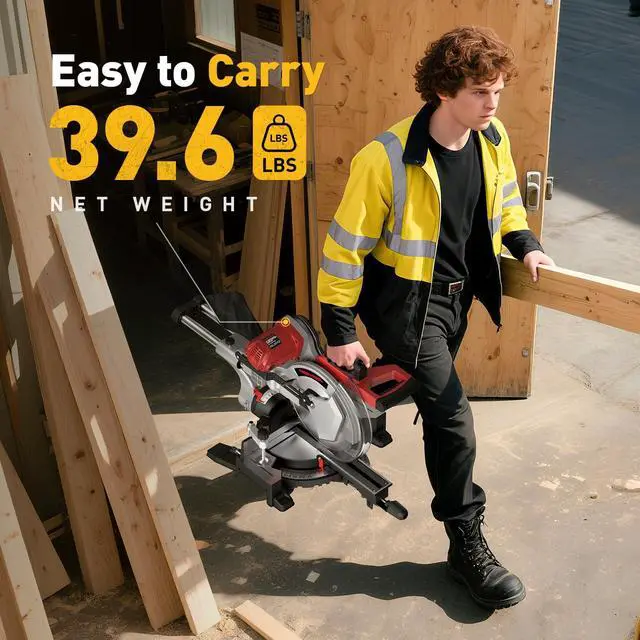 Alt view image 5 of 6 - 12-Inch Dual-Bevel Sliding Compound Miter Saw, 3800RPM, 15 Amp, Dual Bevel 0-45° with Extension Table, 36T Blade, Power Saw for Metal, Plastic, Wood, Laminates