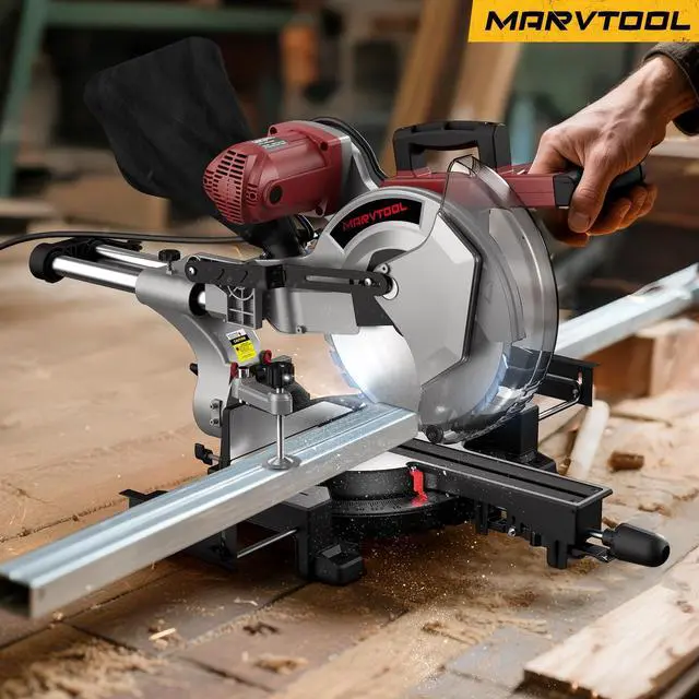 Alt view image 6 of 6 - 12-Inch Dual-Bevel Sliding Compound Miter Saw, 3800RPM, 15 Amp, Dual Bevel 0-45° with Extension Table, 36T Blade, Power Saw for Metal, Plastic, Wood, Laminates