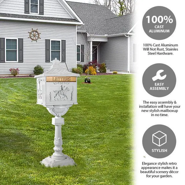 Alt view image 2 of 6 - Mailbox Cast Aluminum White Mail Box Postal Box Security Heavy Duty New