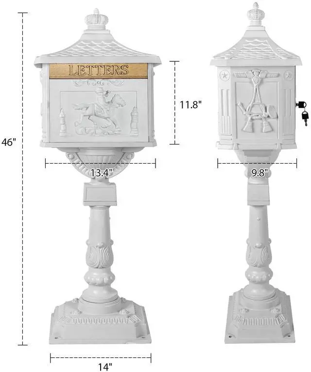 Alt view image 4 of 6 - Mailbox Cast Aluminum White Mail Box Postal Box Security Heavy Duty New