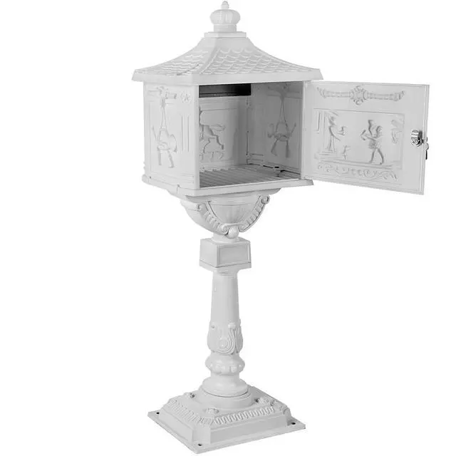 Alt view image 5 of 6 - Mailbox Cast Aluminum White Mail Box Postal Box Security Heavy Duty New