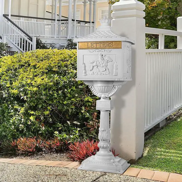 Alt view image 6 of 6 - Mailbox Cast Aluminum White Mail Box Postal Box Security Heavy Duty New