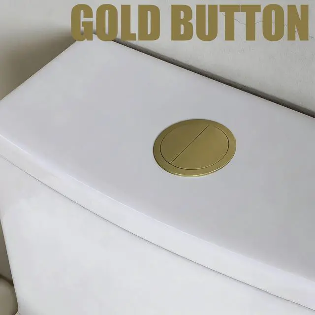 Alt view image 2 of 6 - One Piece Sleek Modern Toilet, 17" ADA Comfort Chair Height Seat, Dual Flush 0.9/1.28 GPF, MAP 1000g, 12" Rough-In, Compact Fully Skirted Round Toilet for Bathrooms, Gold Button