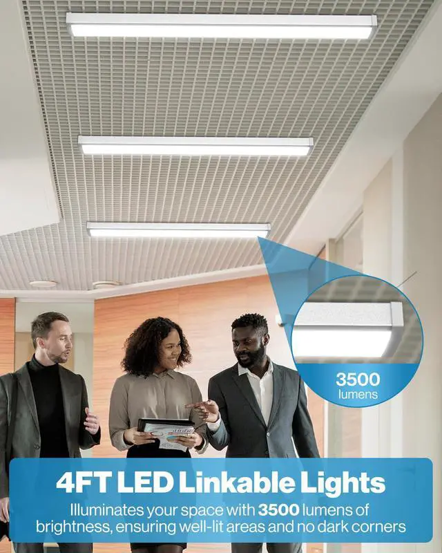 Alt view image 2 of 6 - Sunco 10 Pack LED Garage Ceiling Lights Wraparound Fixture 4FT,Linkable Shop Light, 3500 LM, 40W=300W, 6000K Daylight Deluxe, Hardwired, Surface Mount, Utility Workshop Light ETL