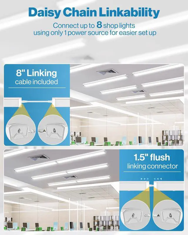 Alt view image 3 of 6 - Sunco 10 Pack LED Garage Ceiling Lights Wraparound Fixture 4FT,Linkable Shop Light, 3500 LM, 40W=300W, 6000K Daylight Deluxe, Hardwired, Surface Mount, Utility Workshop Light ETL