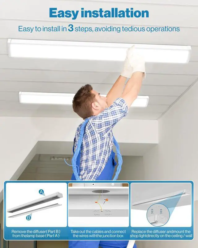 Alt view image 4 of 6 - Sunco 10 Pack LED Garage Ceiling Lights Wraparound Fixture 4FT,Linkable Shop Light, 3500 LM, 40W=300W, 6000K Daylight Deluxe, Hardwired, Surface Mount, Utility Workshop Light ETL