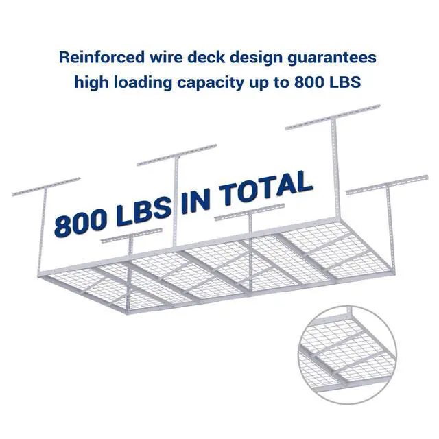 Alt view image 3 of 6 - Pro 4x8 Overhead Garage Storage Rack,Adjustable Storage Organization System, Heavy Duty Metal Ceiling Storage Racks, 800lbs Weight Capacity, White, Pro Series