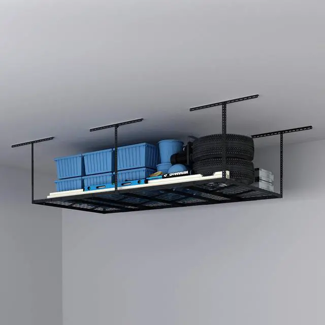 Alt view image 2 of 6 - Pro 4x8 Overhead Garage Storage Rack,Adjustable Storage Organization System, Heavy Duty Metal Ceiling Storage Racks, 800lbs Weight Capacity, Black, Pro Series