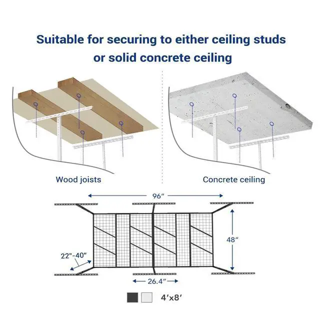 Alt view image 6 of 6 - Pro 4x8 Overhead Garage Storage Rack,Adjustable Storage Organization System, Heavy Duty Metal Ceiling Storage Racks, 800lbs Weight Capacity, Black, Pro Series