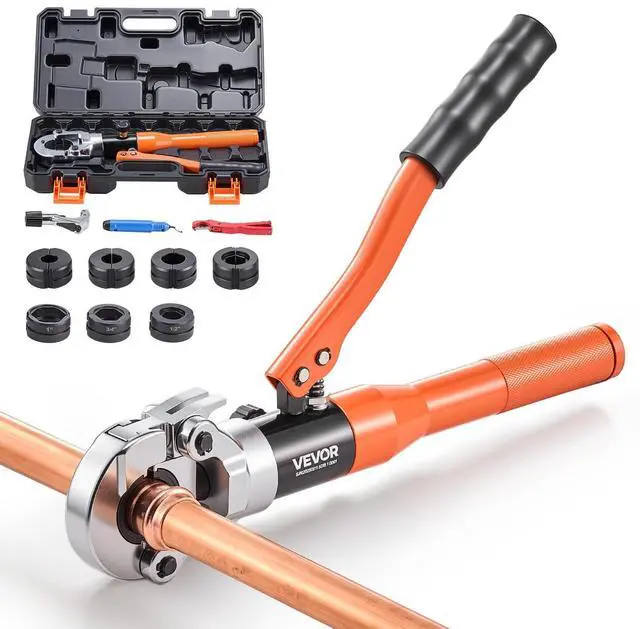 Main image of Copper Pipe Crimping Tool, Hydraulic Driven Press Tool with 1/2" 3/4" 1" Jaws for VUS Type Copper Tube & 3/8", 1/2", 5/8", 3/4", 1" Jaws for ASTM F1807 PEX Pipe Copper Ring - with Carrying Case