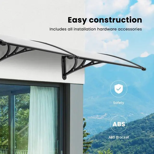 Alt view image 5 of 6 - Polycarbonate Window Door Awning Canopy Transparent with Black Bracket 38 Inch x 115 Inch