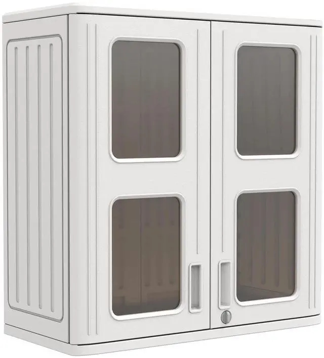 Main image of Outdoor Storage Cabinet Waterproof,Resin Garage and Laundry Room Wall Mounted Cabinets,Outdoor Storage Box with Doors and Shelves,White