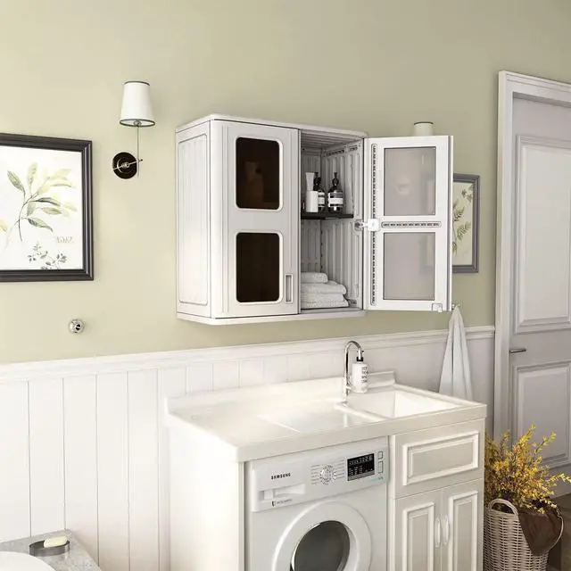 Alt view image 2 of 6 - Outdoor Storage Cabinet Waterproof,Resin Garage and Laundry Room Wall Mounted Cabinets,Outdoor Storage Box with Doors and Shelves,White
