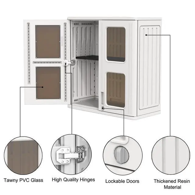 Alt view image 3 of 6 - Outdoor Storage Cabinet Waterproof,Resin Garage and Laundry Room Wall Mounted Cabinets,Outdoor Storage Box with Doors and Shelves,White