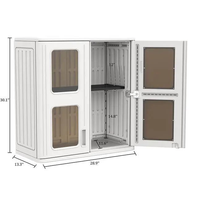 Alt view image 4 of 6 - Outdoor Storage Cabinet Waterproof,Resin Garage and Laundry Room Wall Mounted Cabinets,Outdoor Storage Box with Doors and Shelves,White