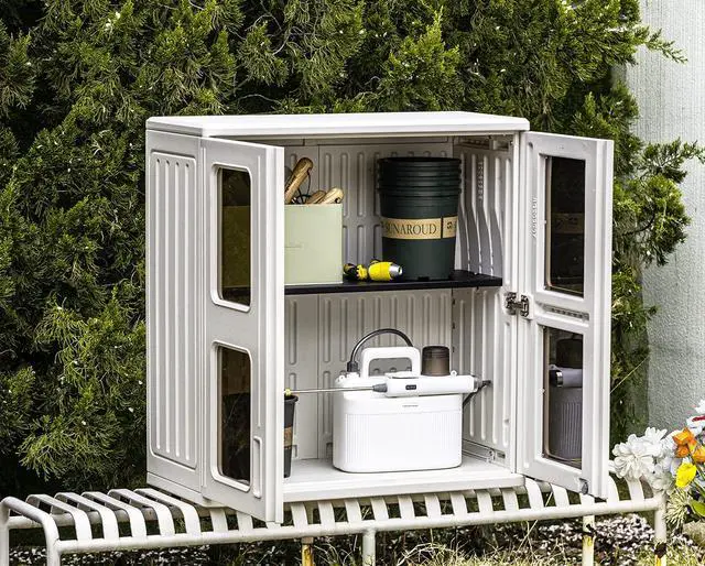 Alt view image 5 of 6 - Outdoor Storage Cabinet Waterproof,Resin Garage and Laundry Room Wall Mounted Cabinets,Outdoor Storage Box with Doors and Shelves,White