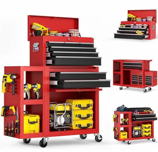 Main image of 8-Drawer Rolling Tool Chest,3-in-1 Tool Box on Wheels with Lockable Steel Garage, Detachable Top Toolbox & Bottom Storage Cart with Additional Cabinet for Repair Room,Warehouse, 2026 Red