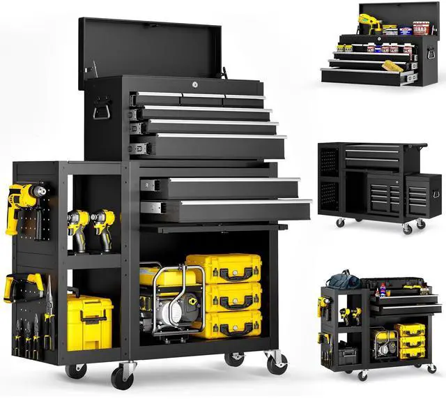 Main image of 8-Drawer Rolling Tool Chest,3-in-1 Tool Box on Wheels with Lockable Steel Garage, Detachable Top Toolbox & Bottom Storage Cart with Additional Cabinet for Repair Room,Warehouse, 2026 Black