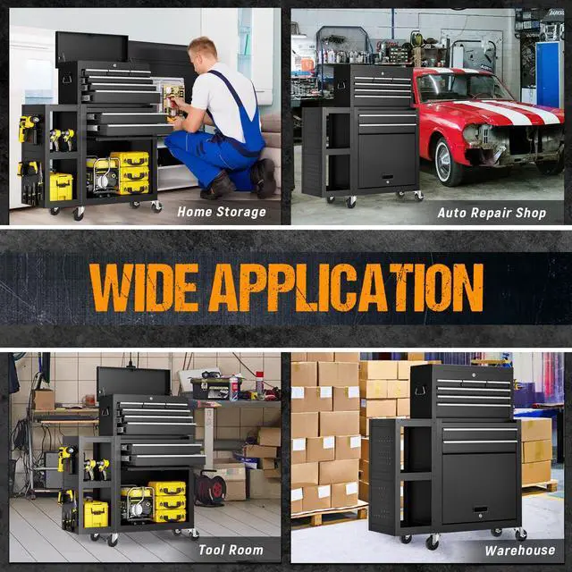 Alt view image 5 of 6 - 8-Drawer Rolling Tool Chest,3-in-1 Tool Box on Wheels with Lockable Steel Garage, Detachable Top Toolbox & Bottom Storage Cart with Additional Cabinet for Repair Room,Warehouse, 2026 Black