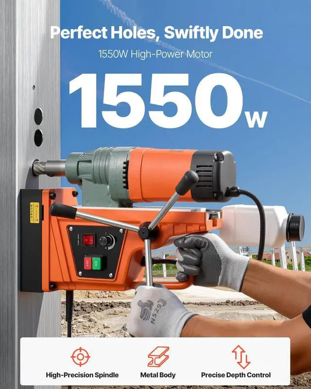 Alt view image 2 of 6 - 1550W Mag Drill Press, 2" Core Drilling Machine, 2922 lbf 0-550 RPM Variable Speed Portable Magnetic Drill, Heavy Duty Metal Hole Cutter for I-Beam Steel Fabrication, Workshop & DIY Work