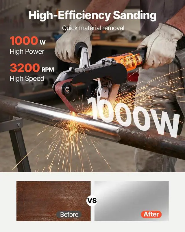Alt view image 2 of 6 - Pipe Tube Polisher Sander, 1000W Pipe Belt Sander with 6 Variable Speeds 1100-3200rpm, Professional Belt Sander Grinding Machine with 100PCS Sanding Belts for Burnishing Finishing Rust Removal