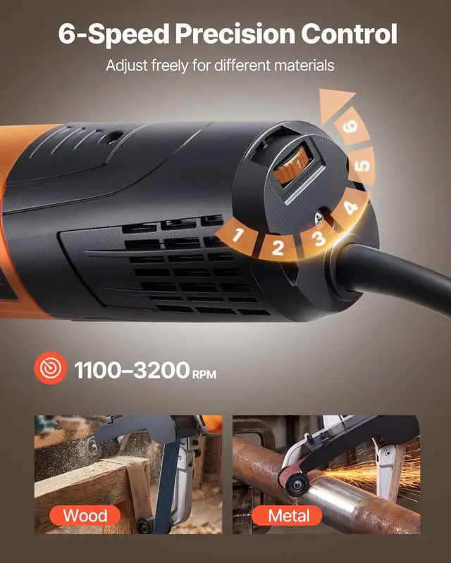 Alt view image 3 of 6 - Pipe Tube Polisher Sander, 1000W Pipe Belt Sander with 6 Variable Speeds 1100-3200rpm, Professional Belt Sander Grinding Machine with 100PCS Sanding Belts for Burnishing Finishing Rust Removal