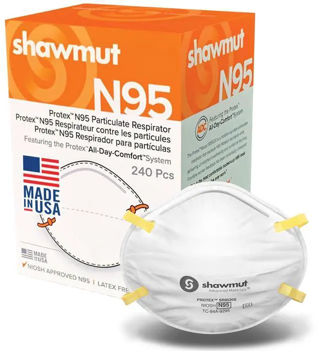 Main image of Shawmut Protex N95 Mask SMALL Size for Small Face, Made in the USA NIOSH Approved, Particulate Respirators, Protective Face Mask, 12 Pack of 20 (Model SR9520S)