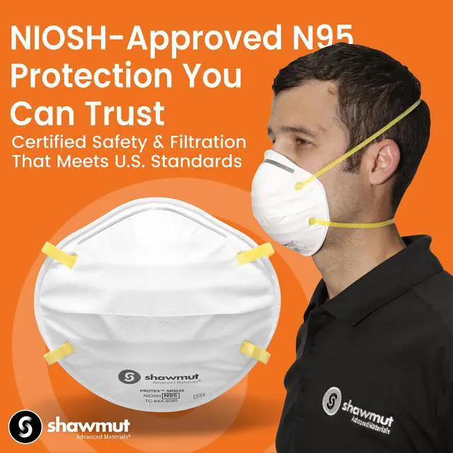 Alt view image 6 of 6 - Shawmut Protex N95 Mask SMALL Size for Small Face, Made in the USA NIOSH Approved, Particulate Respirators, Protective Face Mask, 12 Pack of 20 (Model SR9520S)