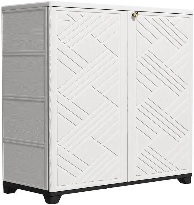 Main image of Outdoor Storage Cabinet Waterproof, 60 Gallon Resin Outdoor Storage Shed for Patio/Garden/Backyard, Outdoor Storage Box for Cushions,Garden Tools and Pool Supplies(White with 1 Shelving)