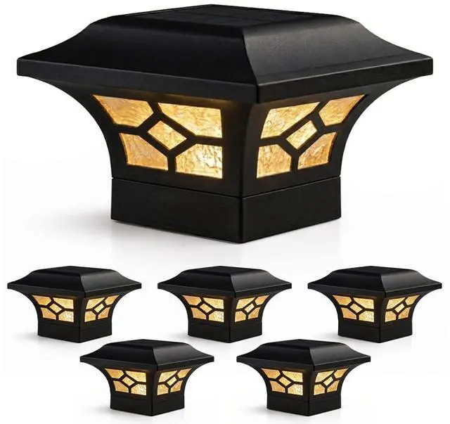 Main image of Kingston Solar Post Cap (Set of 6) - Fits 2"x2", 2.5"x2.5" and 3"x3" Fence & Deck Posts - Black Cast Aluminum - Warm/Cool Light Color Modes - Heavy-Duty, Real Glass - Mod. SLZ332B