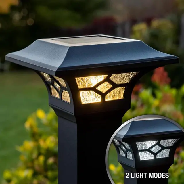 Alt view image 2 of 6 - Kingston Solar Post Cap (Set of 6) - Fits 2"x2", 2.5"x2.5" and 3"x3" Fence & Deck Posts - Black Cast Aluminum - Warm/Cool Light Color Modes - Heavy-Duty, Real Glass - Mod. SLZ332B