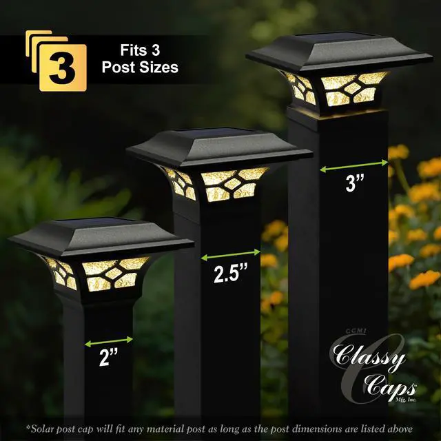Alt view image 3 of 6 - Kingston Solar Post Cap (Set of 6) - Fits 2"x2", 2.5"x2.5" and 3"x3" Fence & Deck Posts - Black Cast Aluminum - Warm/Cool Light Color Modes - Heavy-Duty, Real Glass - Mod. SLZ332B