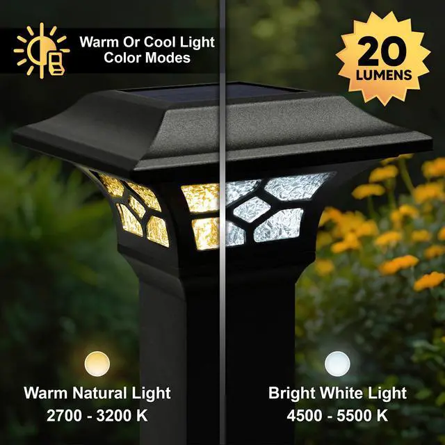 Alt view image 4 of 6 - Kingston Solar Post Cap (Set of 6) - Fits 2"x2", 2.5"x2.5" and 3"x3" Fence & Deck Posts - Black Cast Aluminum - Warm/Cool Light Color Modes - Heavy-Duty, Real Glass - Mod. SLZ332B