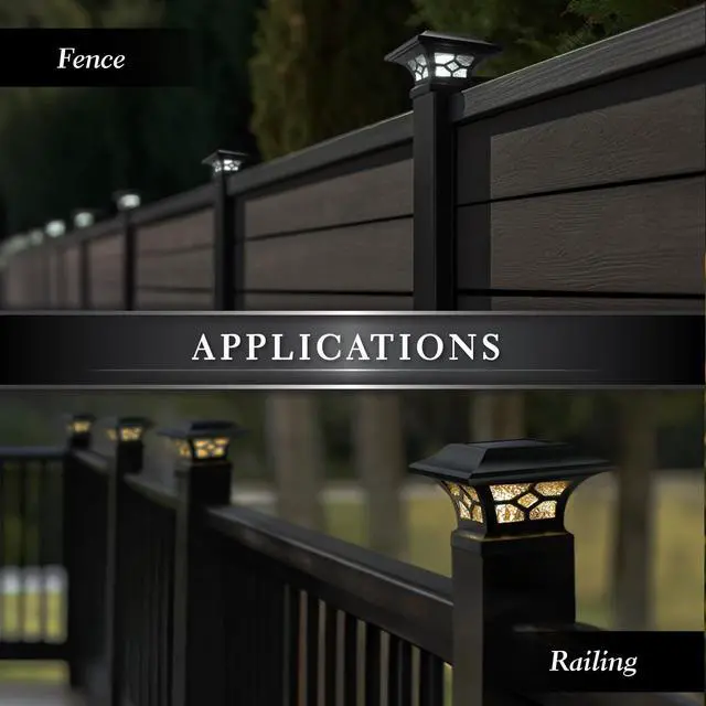 Alt view image 5 of 6 - Kingston Solar Post Cap (Set of 6) - Fits 2"x2", 2.5"x2.5" and 3"x3" Fence & Deck Posts - Black Cast Aluminum - Warm/Cool Light Color Modes - Heavy-Duty, Real Glass - Mod. SLZ332B