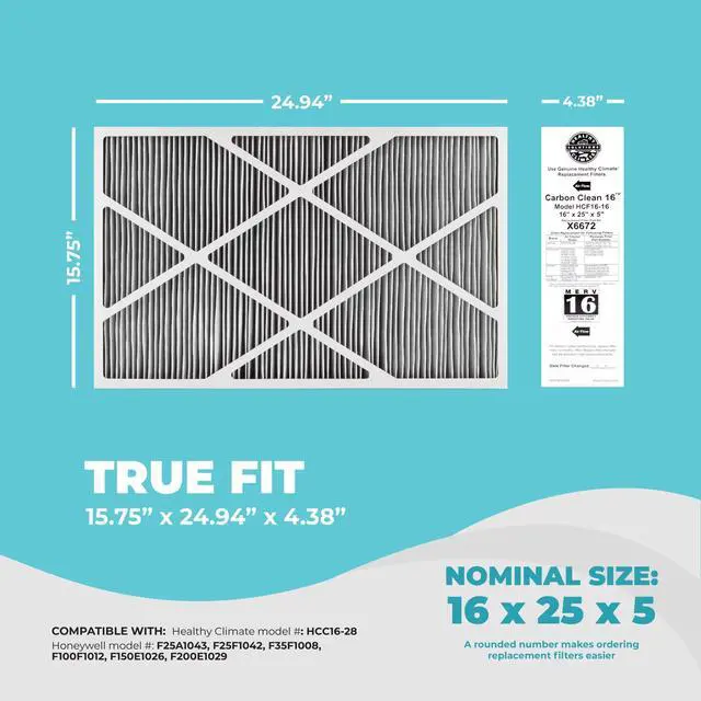 Alt view image 2 of 6 - Lennox X6672 16x25x5 Furnace Filter, Lennox Carbon Clean Merv 16 Home HVAC Air filter, 3 Pack with Cleaning Cloth