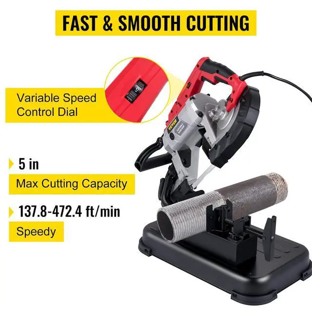 Alt view image 2 of 6 - Portable Band Saw, 110V Removable Alloy Steel Base 5 Inch Cutting Capacity Hand held Variable Speed Portable Bandsaw, 10Amp Motor Deep Cut Band saw for Metal Wood