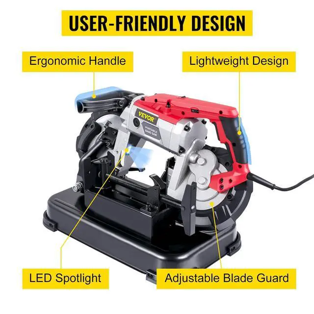 Alt view image 4 of 6 - Portable Band Saw, 110V Removable Alloy Steel Base 5 Inch Cutting Capacity Hand held Variable Speed Portable Bandsaw, 10Amp Motor Deep Cut Band saw for Metal Wood