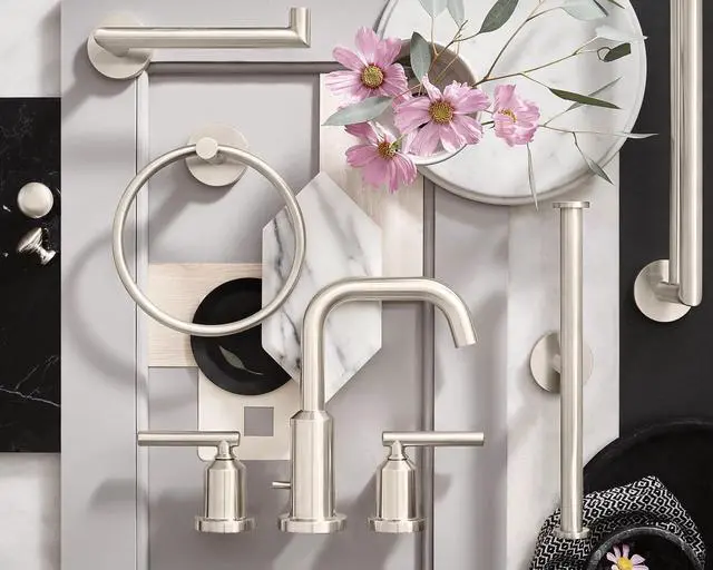 Alt view image 2 of 6 - Gibson Two-Handle High Arc Widespread Modern Bathroom Sink Faucet for 3-Hole Setups with Valve Included, Brushed Nickel, TV6142BN