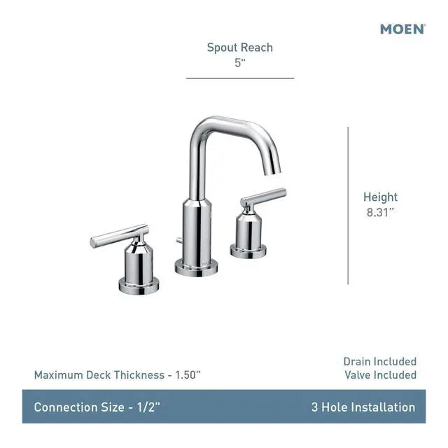 Alt view image 6 of 6 - Gibson Two-Handle High Arc Widespread Modern Bathroom Sink Faucet for 3-Hole Setups with Valve Included, Brushed Nickel, TV6142BN