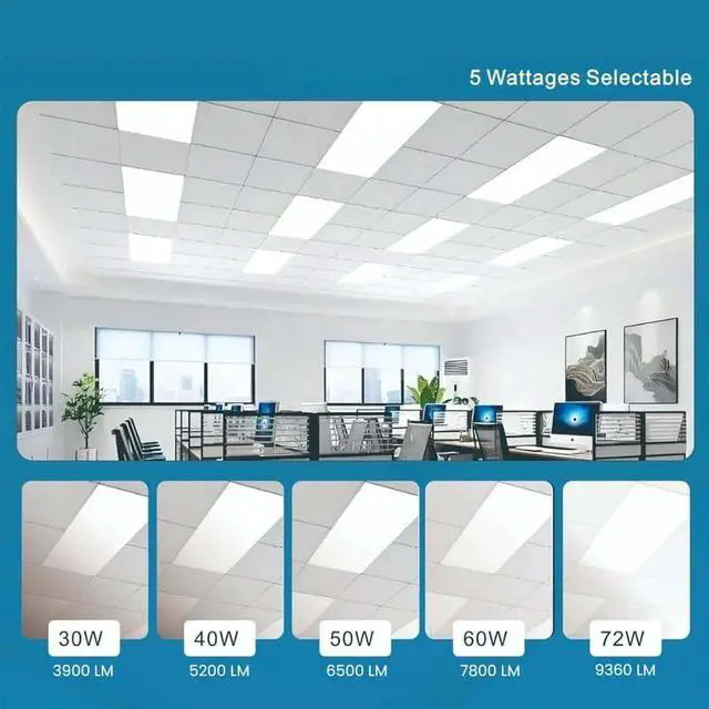 Alt view image 6 of 6 - 4 Pack 2x4 LED Flat Panel Light for Drop Ceiling, 9360lm Selectable 30W/40W/50W/60W/72W, Color Temperature 3000K/3500K/4000K/5000K/6500K, 0-10V Dimmable, 120-277V, ETL