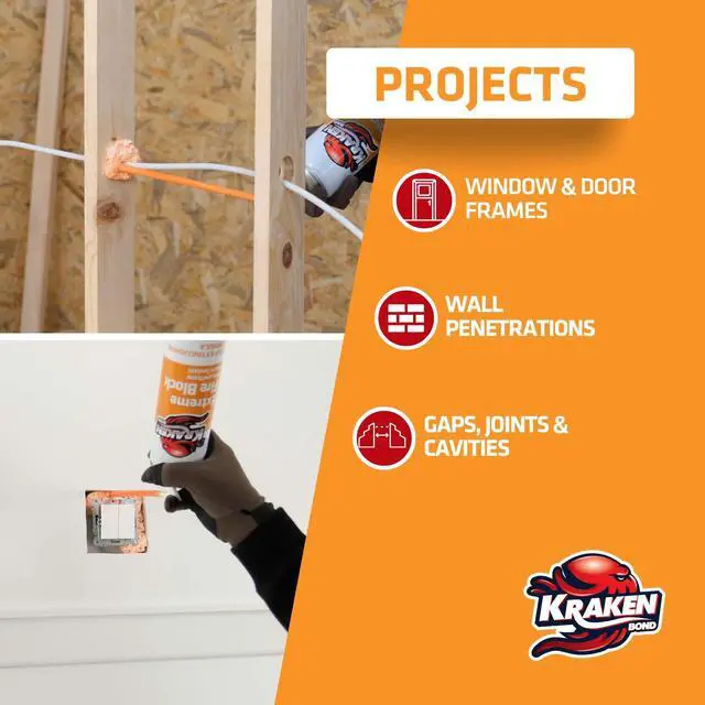 Alt view image 2 of 5 - Extreme Orange Fire Block Foam - (24x24oz) Fire Rated Polyurethane Spray for Gap Filling, Sealing on Windows, Walls, Joints & Pipes, Straw Use High Expansion Fire Proof Foam - 24 Pack