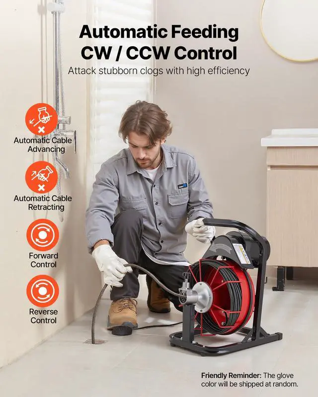 Alt view image 2 of 6 - Drain Cleaner Machine 50 FT x 5/16 Inch, Auto Feed Sewer Snake Auger with 4 Cutters & Air-Activated Foot Switch for 2" to 4" Pipes