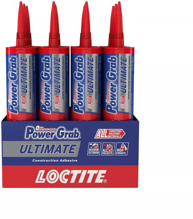 Main image of Power Grab Ultimate Construction Adhesive, 9 fl oz Cartridge, 12 Pack - Versatile High Strength, Wide Temperature Range Construction Glue